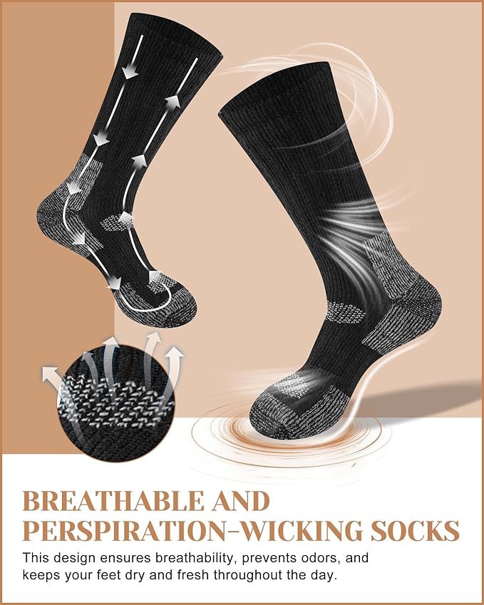 Merino Wool Thermal Socks for Men & Women, 3 Pairs Full Cushion Winter Boot Socks for Cold Weather Hiking Work