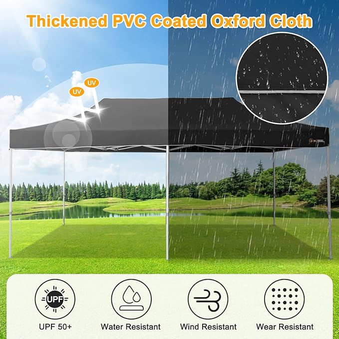 HOTEEL 10x20 pop up Canopy Tent for Parties Heavy Duty Easy Setup Party Tent,Outdoor Commercial Instant Gazebo for Wedding Event, with Roller Bag & Sand Bags,Upgraded Thick Hexagonal Legs,Black