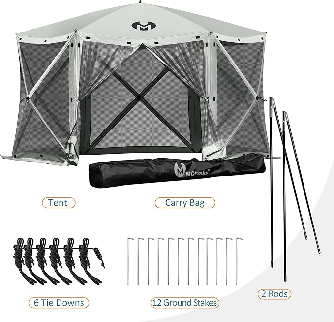 Exacme Portable Gazebo Pop up Tent for Camping, Outdoor Four Sides Pop-up Clam Screen Tent with Canopy Shelter, 1024 (6PC, Silver Grey)