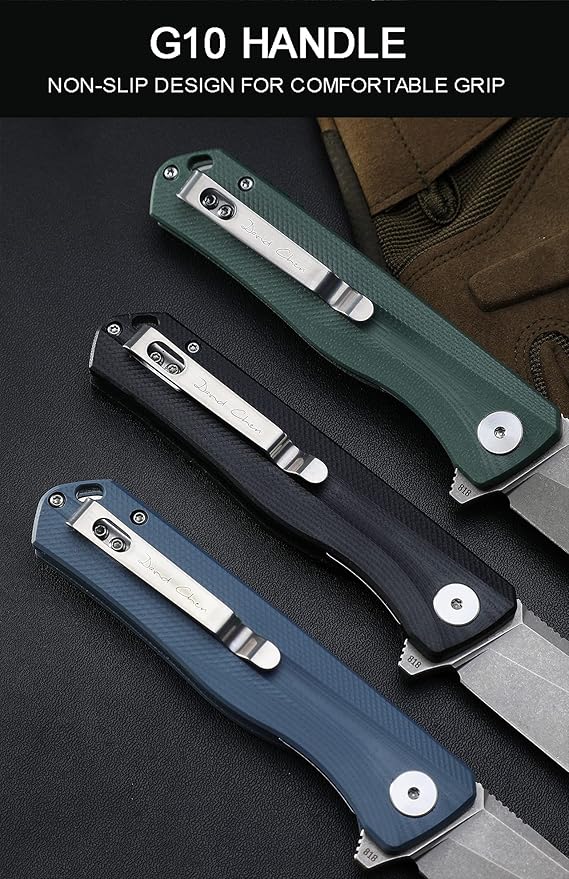 Petrified fish G10 handle D2 steel blade 2CR13 liner ball bearing flipper folding knife camping hunting EDC pocket tool PF818 (Purple, Satin)