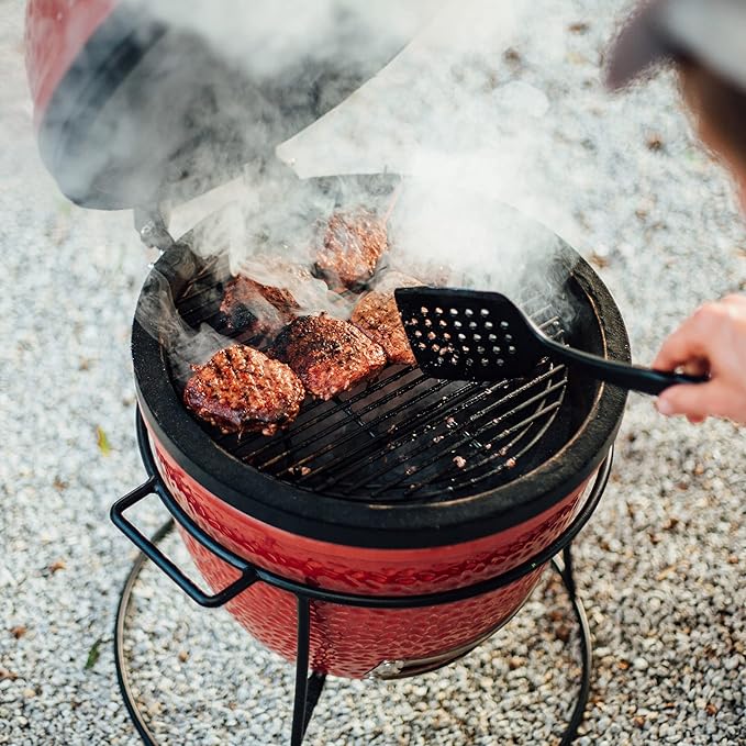 Kamado Joe Joe Jr 13.5-inch Portable Ceramic Charcoal Grill with Grill Stand, Stainless Steel Cooking Grate, Heat Deflectors and Ash Tool in Red, Model KJ13RH