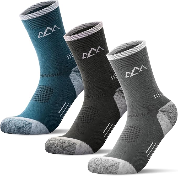 innotree 3 Pack Men's Merino Wool Hiking Socks, Micro Crew Cushioned Hiking Walking Thermal Moisture Wicking Trekking Socks