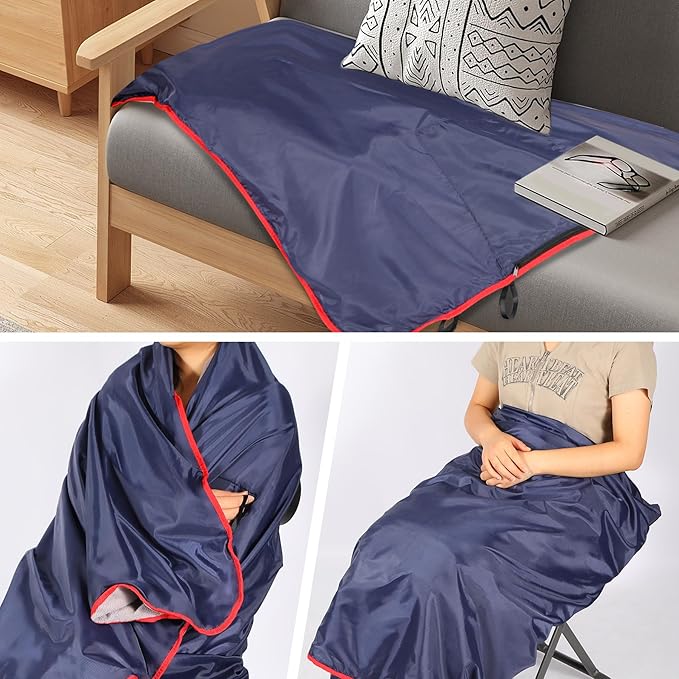 REDCAMP Large Waterproof Stadium Blanket for Cold Weather, Soft Warm Fleece Camping Blanket Windproof for Outdoor Sports, 71"x59" Dark Blue/Grey