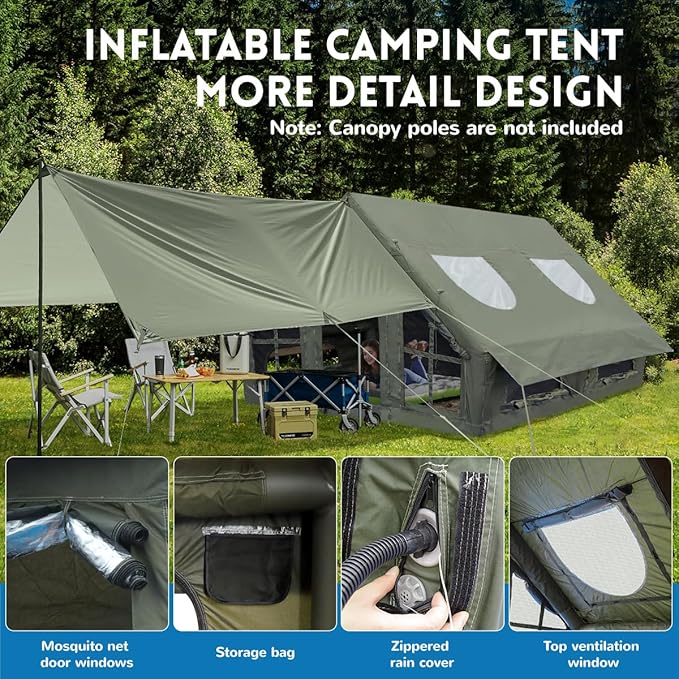 Inflatable Camping Tent with Pump, 4 Season Inflatable Tents for Camping, Inflatable House Tent Waterproof Easy Setup Glamping Tent