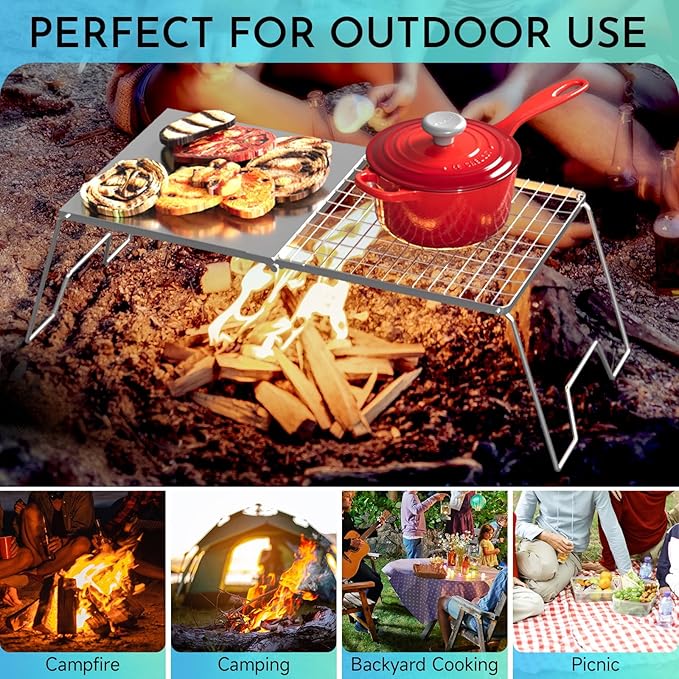 24'' Folding Campfire Grill Grate, Heavy Duty Campfire Cooking Equipment For Compact Storage, Portable Camping Grates Over Fire Pit, Outdoor Campfire Grill And Griddle For Versatile Cooking