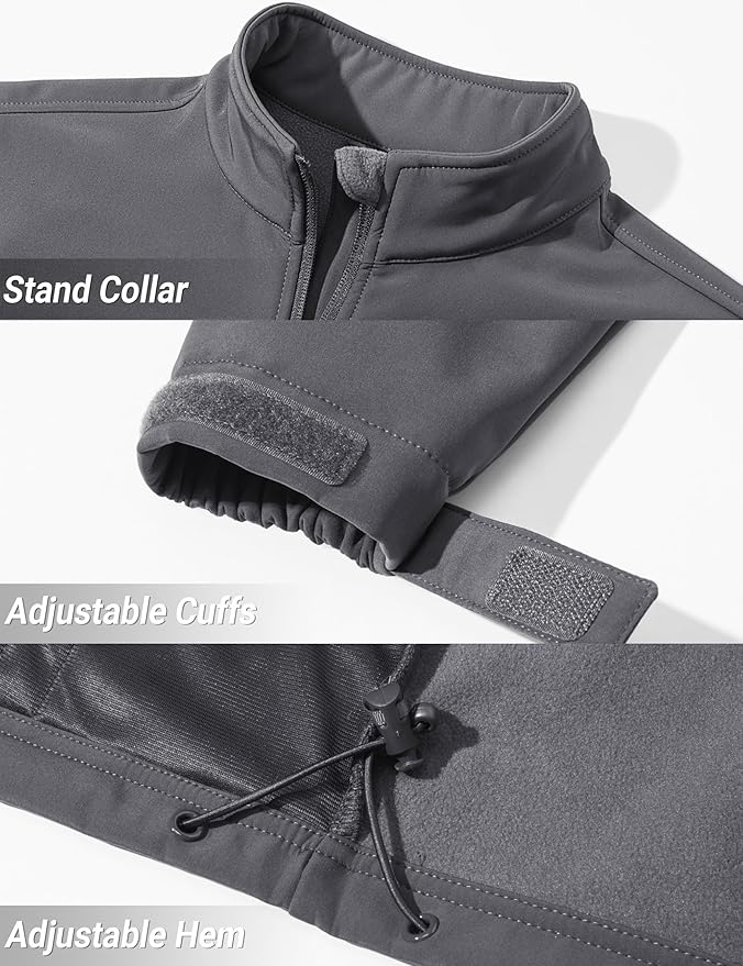 TACVASEN Men's Lightweight Softshell Jacket Fleece Lined Waterproof Tactical Rain Zip Up Winter Coat Windbreaker Casual
