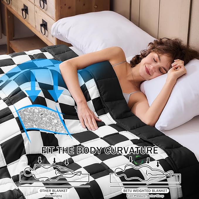 Black Checkered Weighted Blanket for Adults 20lbs, 48"x72" Twin Size, Cooling Heavy Blanket for 130-220lbs with Premium Glass Beads, Soft Thick Big Blankets for All-Season Sleeping Comfort Breathable