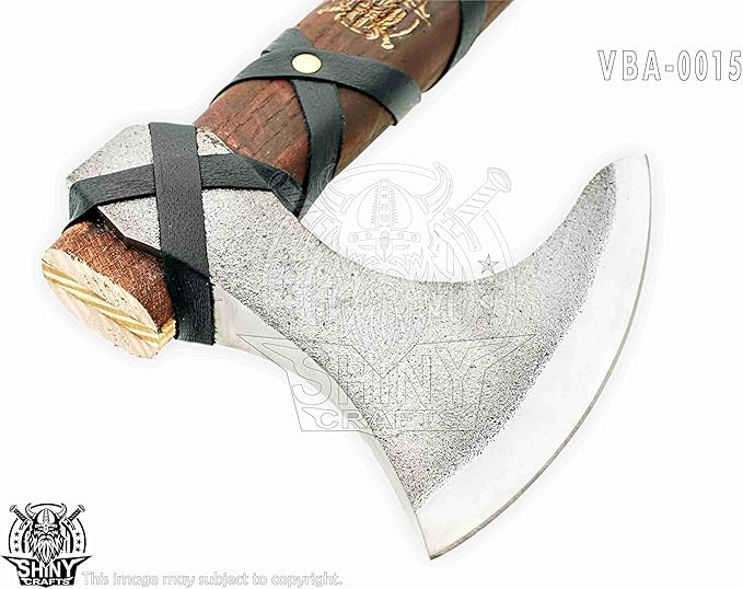 SHINY CRAFTS | Custom Handmade Carbon Steel Viking Axe,Valentine's Day Gift,Christmas Gift,Birthday gift for him with Premium Leather wrapped Handle and Leather Sheath (SCA-15)