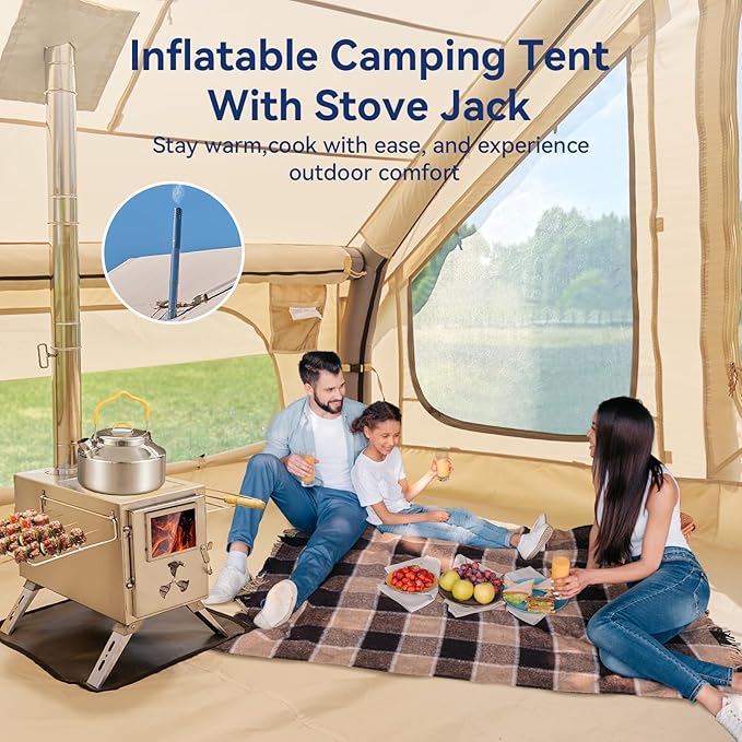 Inflatable Blow Up Tents for Camping,Waterproof Oxford Hot Tent with Manual Pump,Spacious Easy Setup Inflatable Camping Air Tent for Family Glamping