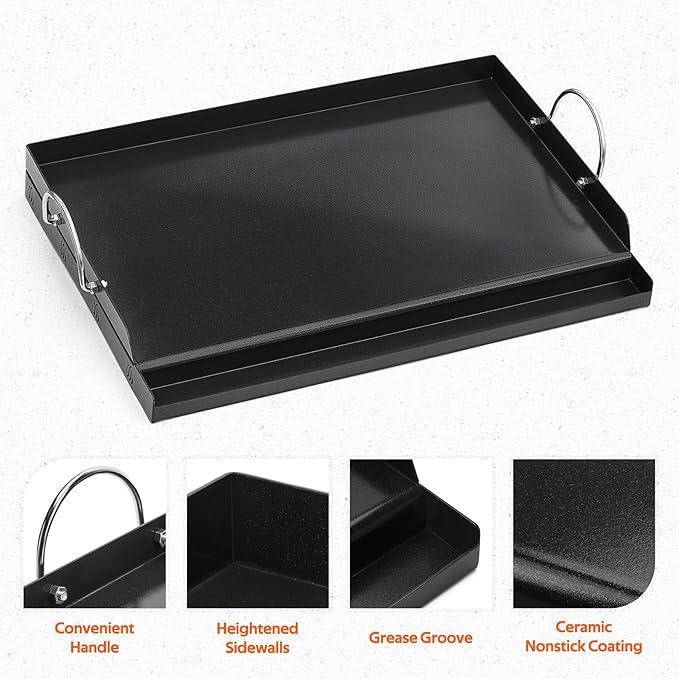 Onlyfire Universal BBQ Griddle with Handles for Most Grills, Ceramic Coated Non-stick Flat Top Griddle for Outdoor Cooking, 18"L x 12.6"W x 2.8"H "