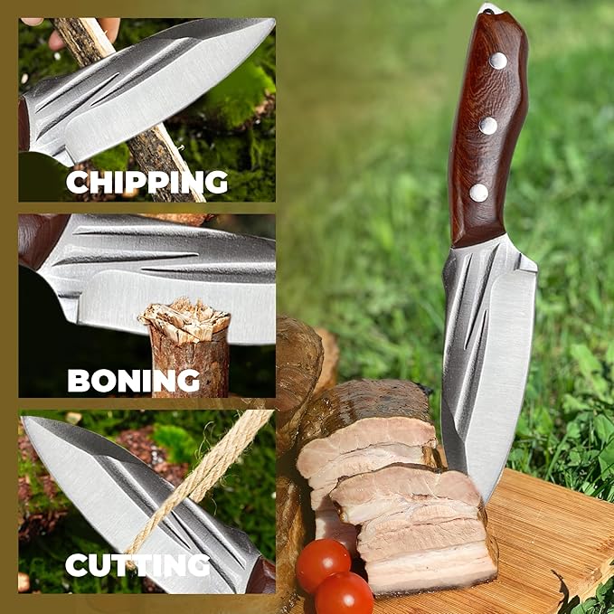 Pocket Fixed Blade Knife with Wood Handle and Leather Sheath for Camping, Outdoor Hunting,Tactical, Survival and EDC