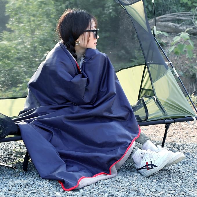 REDCAMP Large Waterproof Stadium Blanket for Cold Weather, Soft Warm Fleece Camping Blanket Windproof for Outdoor Sports, 71"x59" Dark Blue/Grey