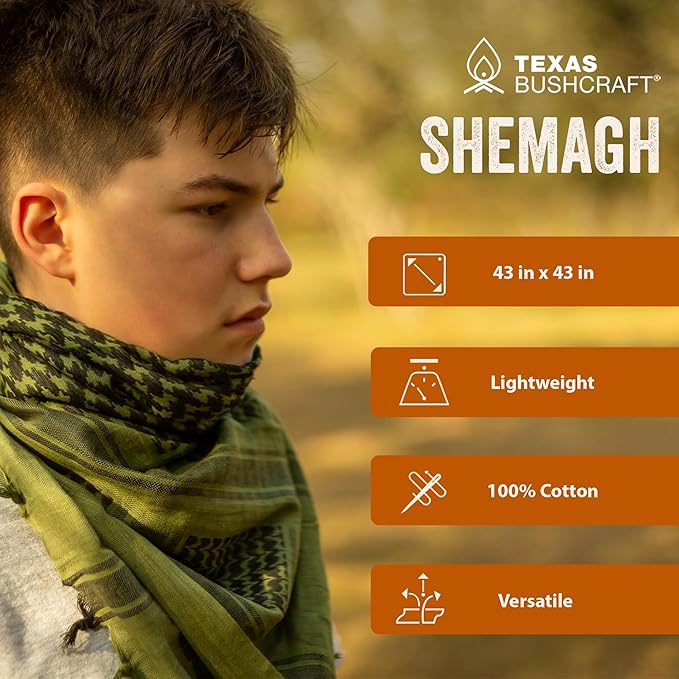 Texas Bushcraft Tactical Shemagh - Authentic Keffiyeh 100% Cotton for your Camping, Hiking and Backpacking Gear