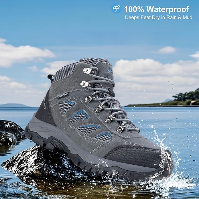 Men's Waterproof Hiking Boots Lightweight Comfortable Leather Outdoor Boots