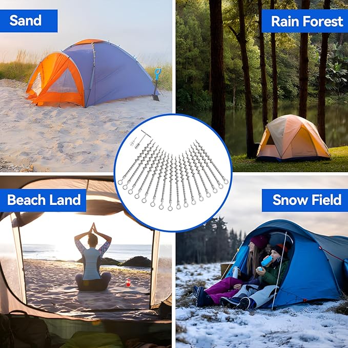 14" Ground Anchors Screw in Non-Rust Cast Aluminum Detachable Tent Stakes for Camping Tents, Sand, Trampoline, Swing Sets and Sheds(16 Packs)