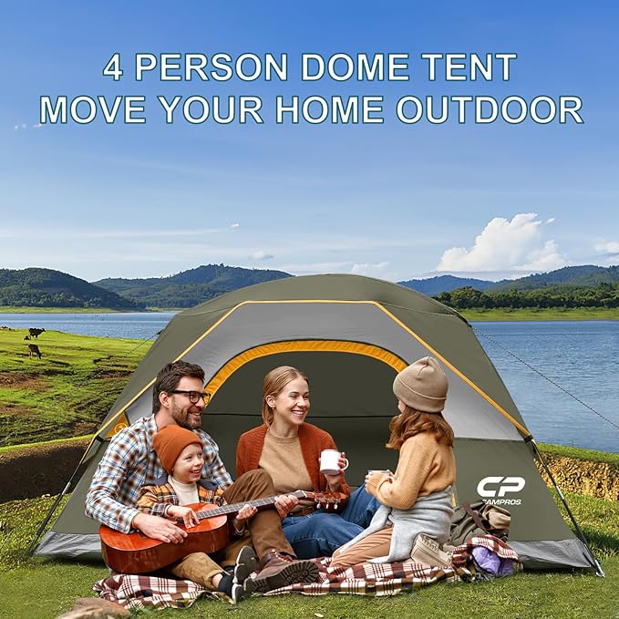 CAMPROS CP Tents for Camping 4 Person Tent Waterproof Windproof Double Layer Camping Tent, Easy Setup Dome Tent with Large Mesh Windows & Wider Door for Outdoor Camping & Hiking
