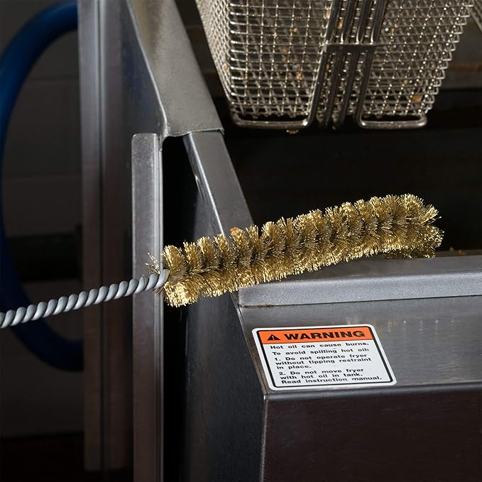 FryOilSaver Co. 27" Straight Deep Fryer Drain Cleaning Brush & Cooling System Cleaner Brush, Up to 750F High Heat Resistant Brass Bristle for Pipes & Sink Cleaning for Busy Kitchen & Restaurant - B52C