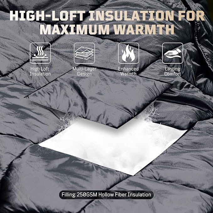 Camping Blanket - Packable, Ultra Warm and Lightweight with Snap Button Backpacking Quilt, for Sleeping, Outdoors, Travel, and Indoor Use - Gray