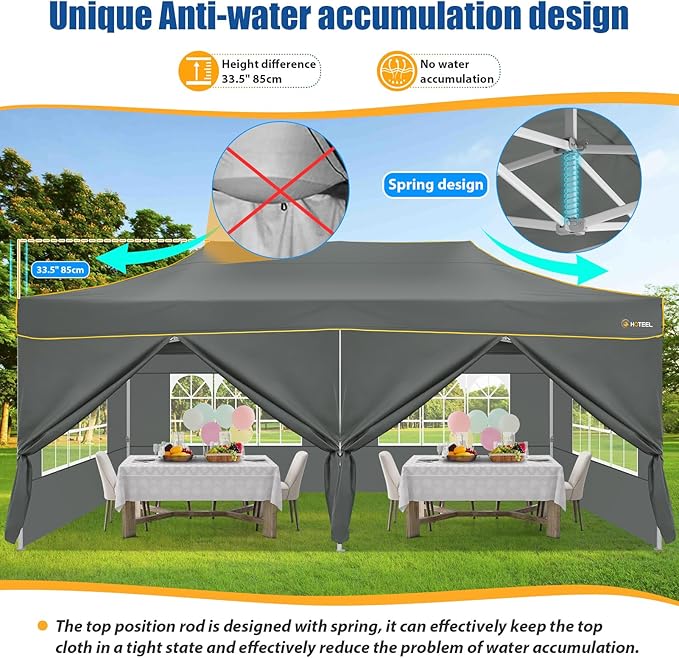HOTEEL 13x26 Pop up Canopy Tent for Parties, Heavy Duty Easy Setup Tent with 6 Sidewalls, Outdoor Commercial Instant Gazebo for Wedding Event, with Roller Bag & Sand Bags, Grey(Hexagonal Frame)