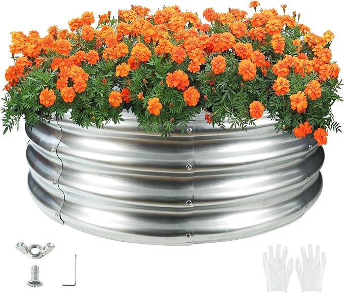 32 Inches Diameter Camp Fire Ring Pit, Large Round Galvanized Steel Fire Pit, Heavy Duty Steel Fire Pit Silver for Backyard, Camping, Bonfire (2.67x2.67x1FT)