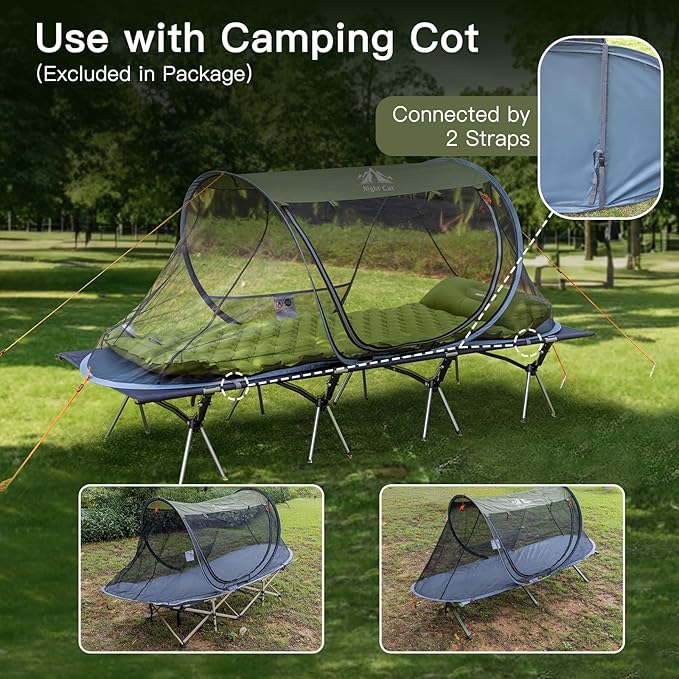 Night Cat Pop-up Mosquito Tent: 1 Person Camping Tent with Bug Screen Net Adults Fits with Camping Cot (Excluded)