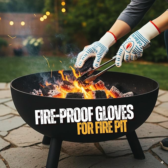 GRILL HEAT AID BBQ Grill Gloves Heat Proof for Grilling โ Fireproof 1472ยฐF Heat-Resistant Grill Mitts for Outdoor Barbecue and Smoker, Campfire, Fire Pit, Oven Glove with Fingers for Baking Pizza