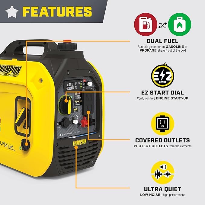 Champion Power Equipment 2500-Watt Dual Fuel Portable Inverter Generator with Quiet Technology and CO Shield