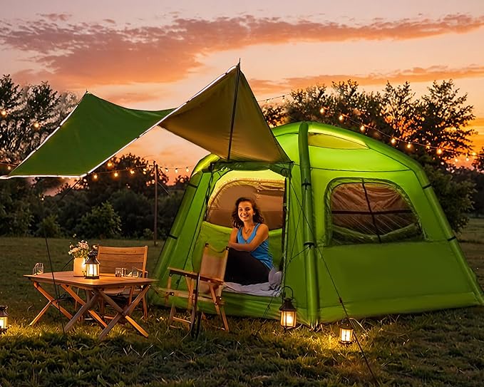 YOLENY Inflatable Camping Tent for 4-6 Person, Easy Setup Portable Water-Resistant Cabin Tent with Mesh Windows & Pumps