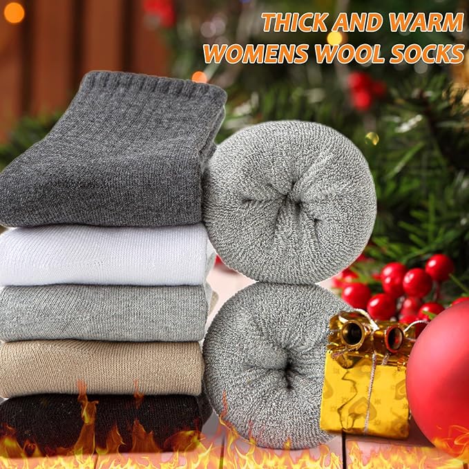VoJoPi Wool Socks for Women Thermal and Warm Hiking Socks Winter Thick Cozy Cushion Boot Work Socks 5 Pairs