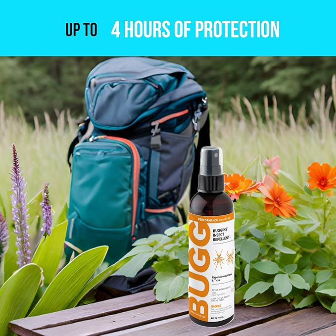BUGGINS IV Performance - Insect Repellent - Mosquitoes, Gnats, Ticks, and Biting Flies, 25% DEET, Powdery Scent - 4 oz Pump Spray Bottle
