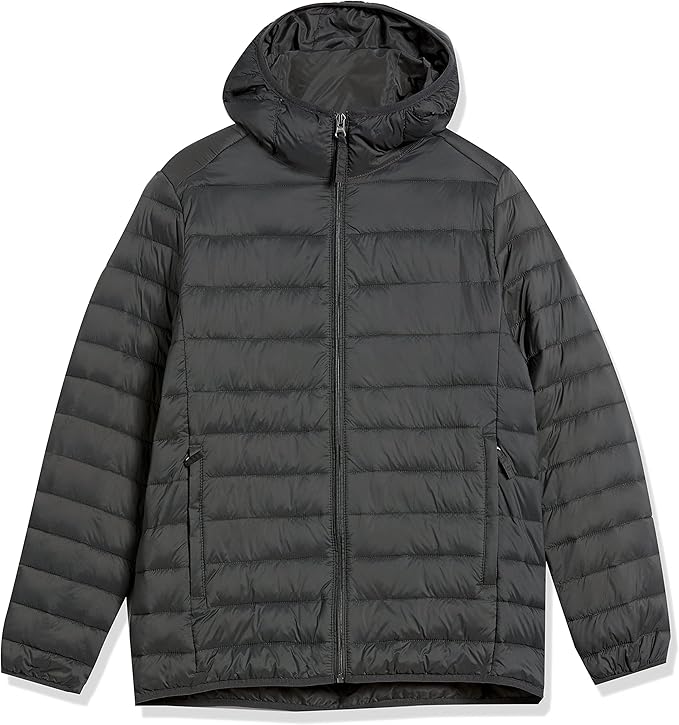 Amazon Essentials Men's Lightweight Water-Resistant Packable Hooded Puffer Jacket