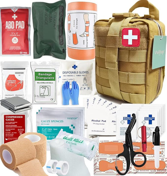 IFAK Kit Trauma Kit Military Medical First Aid Kits Bleeding Contral Emergency Survival Bug Out Bag for Camping Gear Supplies Hiking (Tan)