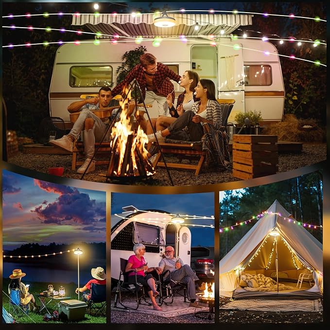 Camping String Lights 32.9FT/10 M Rollable, USB Portable Rechargeable Camping LED String Lights for Hiking Travel AWN Tent Yard Garden Decoration and Holiday Gift-Color