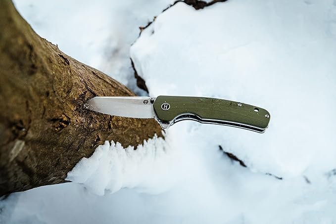 Holtzman's Gorilla Survival - The Clip Point Folding Pocket Knife (Silver+Green) - D2 Steel Blade - Tactical EDC Knife with G10 Handle & Pocket Clip