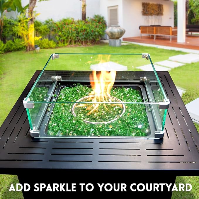10 Pounds Fire Glass 1/4 Inch High Reflective Tempered Firepit Glass Rocks for Fireplace, Fire Pit Table, Fire Bowl and Landscaping (Emerald Green)