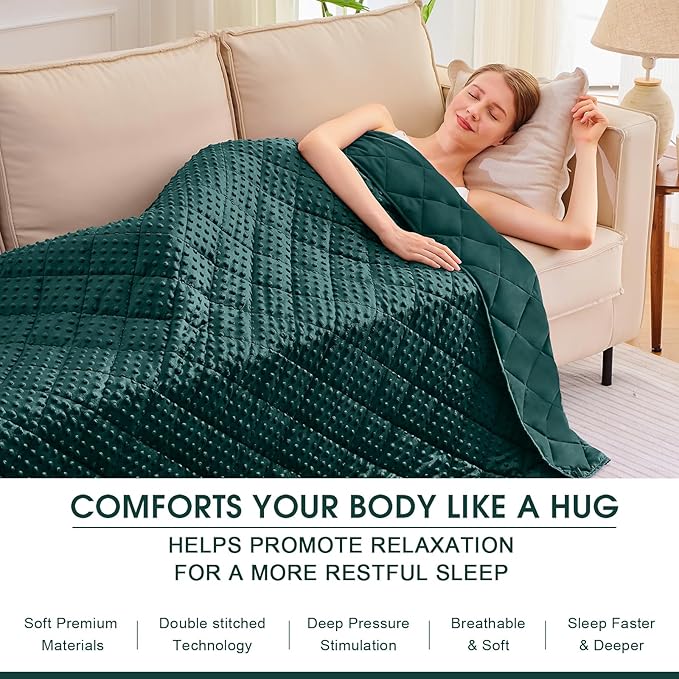Weighted Blanket for Adults (20lbs, 48"x72" Twin Size) - Breathable Minky Heavy Blanket for 130-220lbs with Premium Glass Beads - Soft Thick Blanket for All-Season Sleeping Comfort - Green