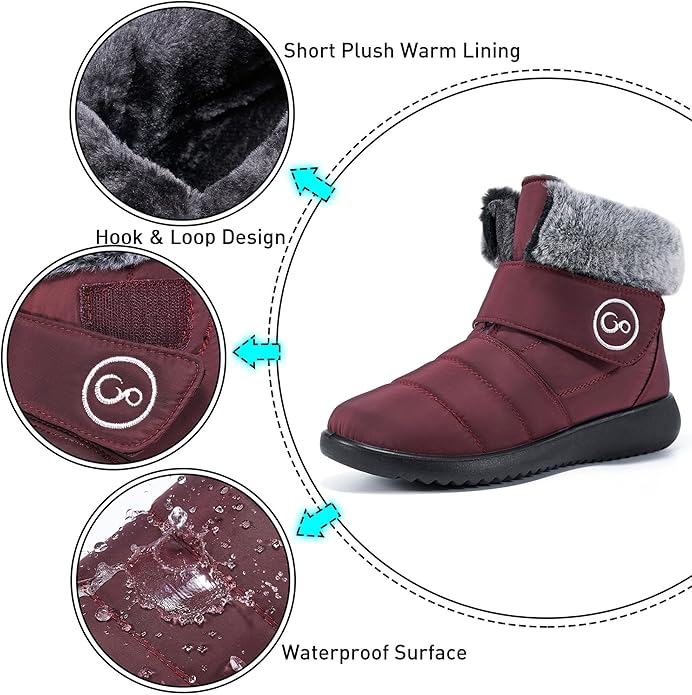 Women Snow Boots Winter Shoes with Fur Lined Warm Slip On Boots for Women Waterproof Booties Comfortable Outdoor Anti Slip Shoes