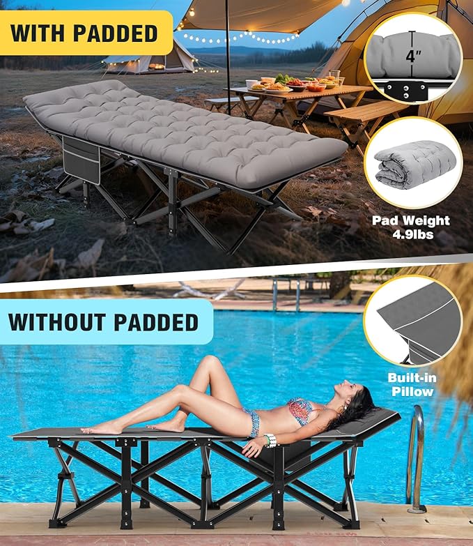Slendor Oversized XXL Camping Cot, Folding Cot for Adults, 79" L x 32" W x 19" H Sleeping Bed with Mattress, Carry Bag, Camp Cot Bed for Travel, Guest, Support 900lbs