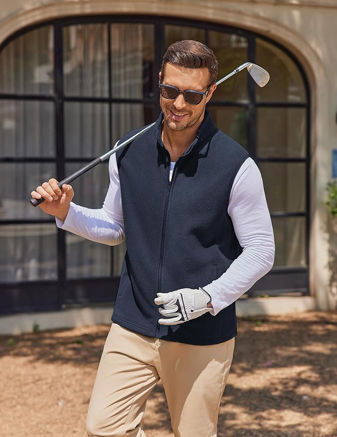 COOFANDY Mens Polar Fleece Vest Lightweight Sleeveless Jacket Warm Zip up Outerwear Vests with Zipper Pockets for Hiking