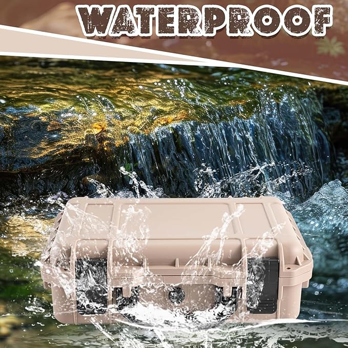 16.3 x 12.4 x 6.5 Inch Waterproof Hard Case with DIY Customizable Foam Insert Portable Protective Case with Knife for Camera Drones Equipments Tools Test Instruments (Tan)
