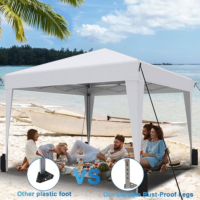 SANWAY 10x10 Pop Up Canopy Tent, One-Button Easy Setup, Outdoor Sun Shade for Events, Camping, Parties, Beach Tent - Silver White (Silver White, 10'x10')