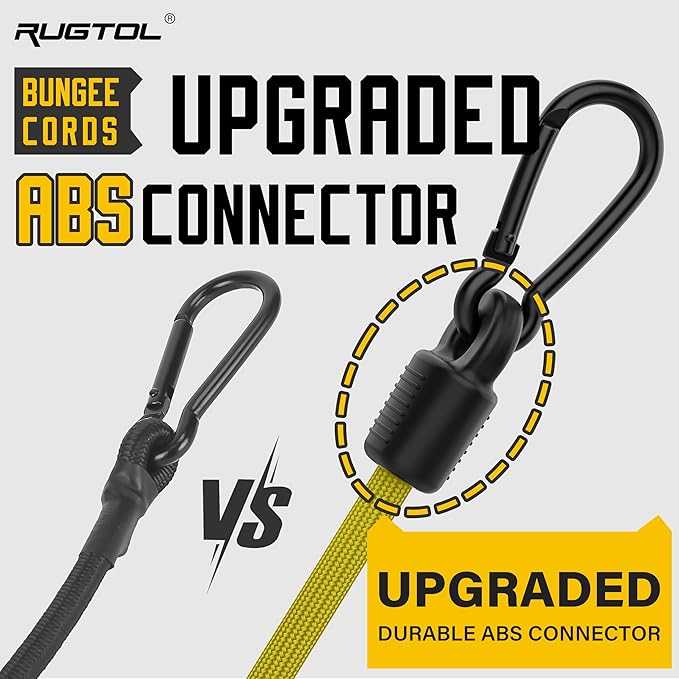 Bungee Cords with Hooks, 48 Inch Adjustable Yellow Bungee Cords with Carabiner Heavy Duty Outdoor, 8mm Thick Easy to Adjust Bungee Rope UV Resistant for Truck Bed, Bike Rack, Camping, 6 Pack