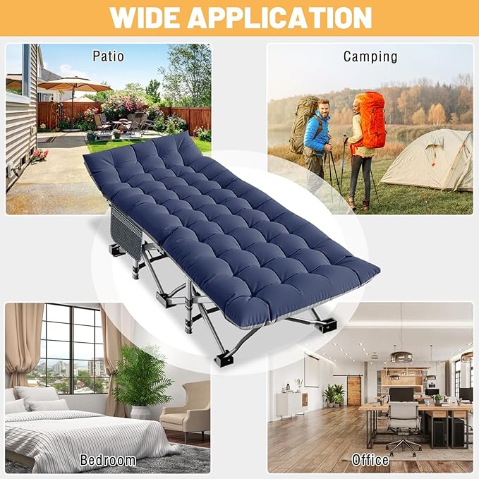 DoCred Folding Camping Cot with Mattress, 2 Pack Heavy Duty Folding Cot for Adults, Portable Sleeping Cot Bed Adults Outdoor Bed with Carry Bag, Travel Camp Cots