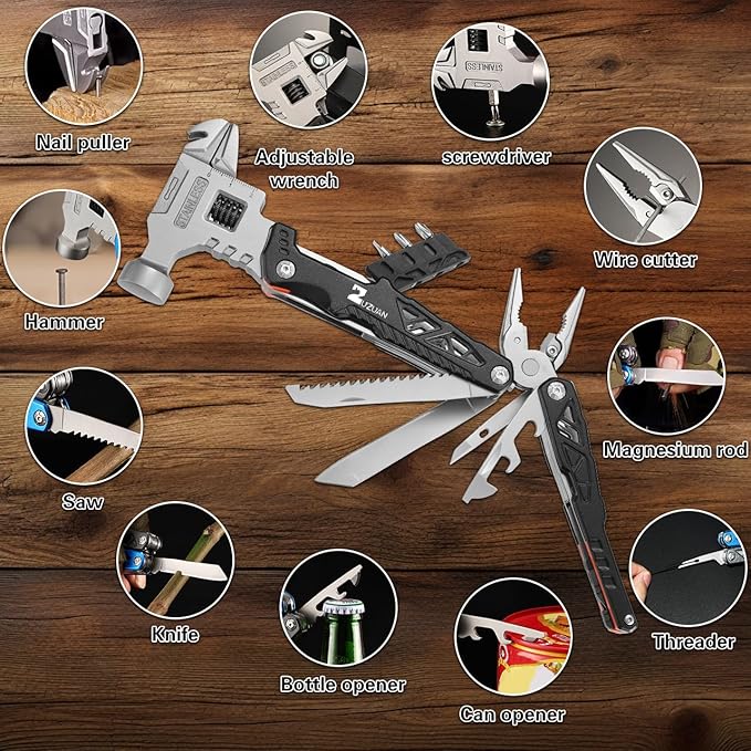 18 in 1 Multitool,Black,Professional Stainless Steel Multitool Pliers with Replaceable Alloy Steel Blades Wire Cutters,Bottle Opener,Apply to Survival,Camping & Hunting,for Father's Day gift