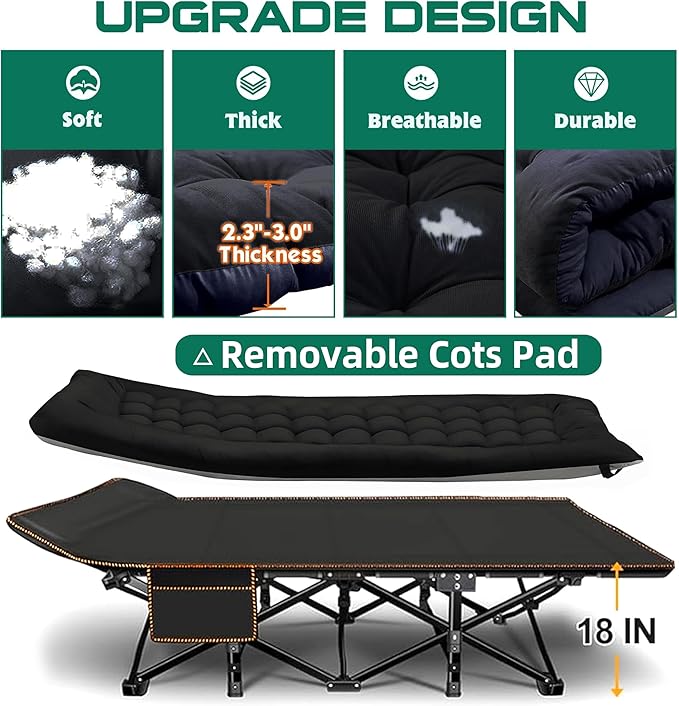 Camping cots, Oversized 32inch Width Portable Foldable Outdoor Bed for Adults Kids, Cot for Traveling Gear Supplier, Office Nap,Support 900 lbs-with Sleeping Pad Mattress