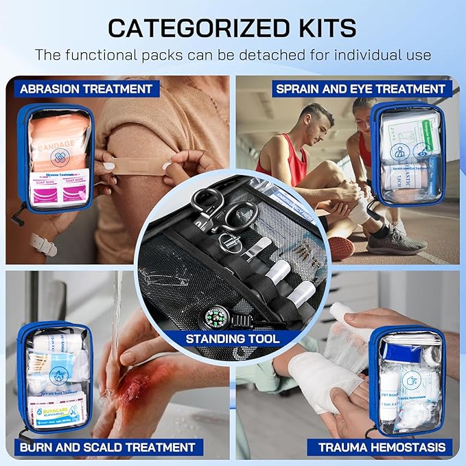 Professional 506 PCS First Aid Kit – 4-in-1 Detachable Emergency Medical Kit for Home, Car, Travel, Camping, Hiking, Workplace, Vehicle and Outdoor, Large First Aid Kit Survival