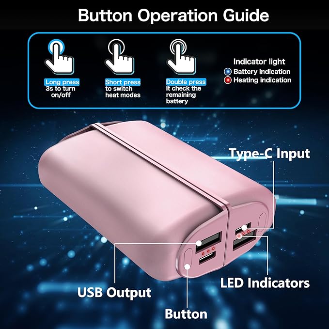 Hand Warmers Rechargeable 2 Pack,10000mAh Split-Magnetic Electric AI Handwarmer Power Bank,3 Levels, Camping,Hunting in Winter