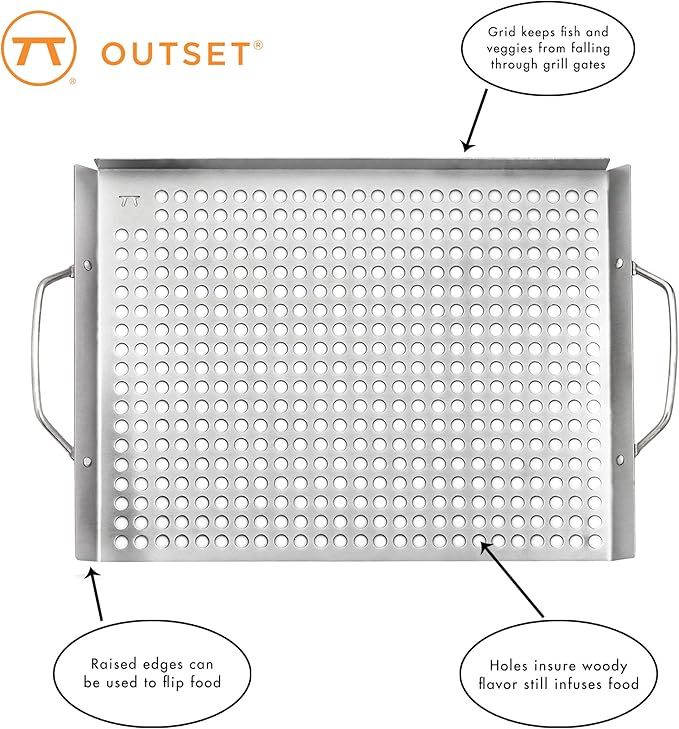Outset 76632 Stainless Steel Grill Topper Grid, 11"x17" BBQ Tray