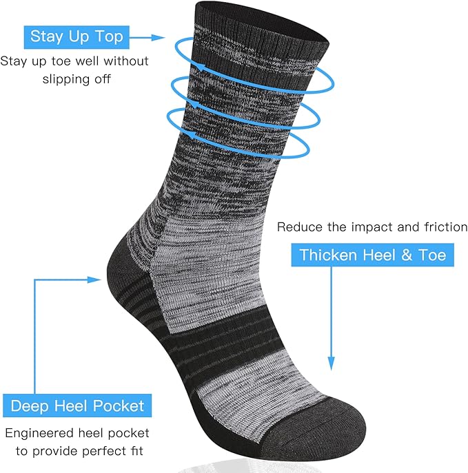 COOVAN Mens Hiking Crew Socks 5 Pairs Moisture Wicking Cushioned Athletic Boot Outdoor Socks
