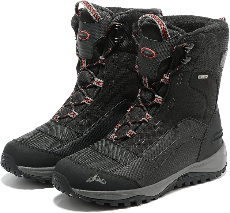 ROCKMARK Men's Winter Snow Boots Outdoor Warm Mid Calf Waterproof Durable Boot Non-Slip Warm Climbing Shoes